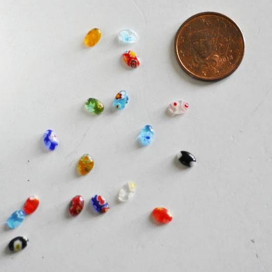 EP-Cabochon dôme marquise ovale millefiori verre multicolore 6x4mm, cabochons verre, verre millefiori,fait main x 20-50 ou 100 pièces- G1944