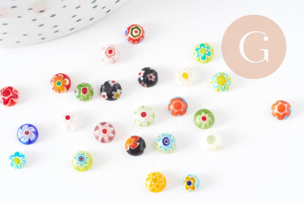 EP Cabochon dôme marquise rond millefiori 5-7mm, x50 G1945