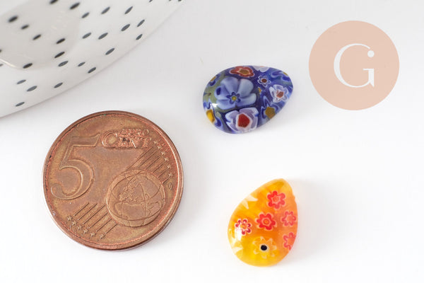 EP-Cabochon dôme millefiori gouttes, cabochon verre,verre millefiori,fait main, x50 G0130