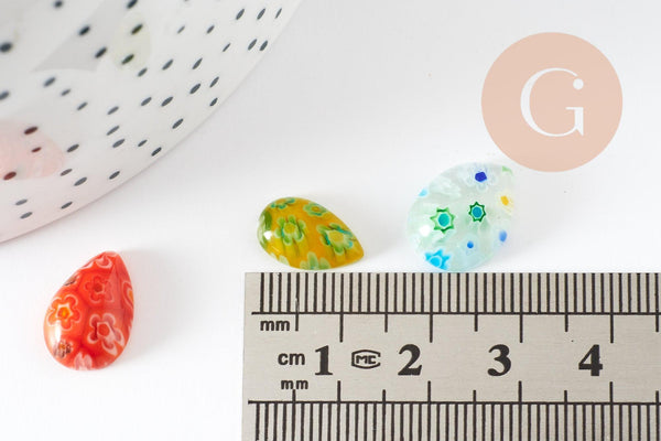 EP-Cabochon dôme millefiori gouttes, cabochon verre,verre millefiori,fait main, x50 G0130