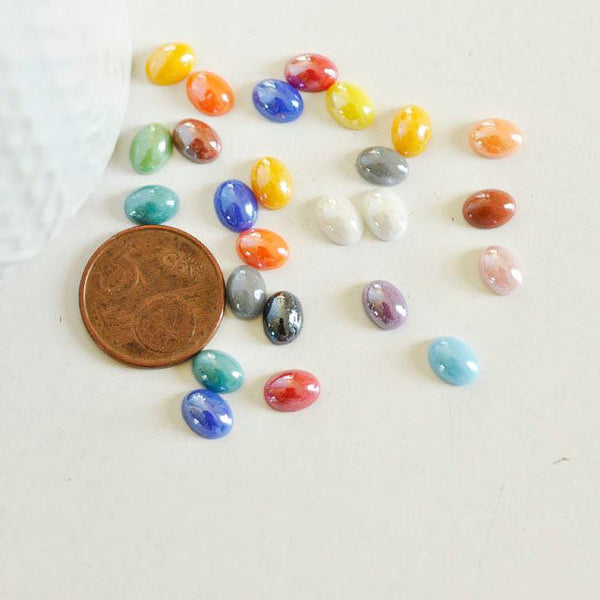 EP Cabochon dôme ovale porcelaine irisée, fournitures créatives, cabochons, porcelaine, fait main, 8mmx6mm, x 10- 20 ou 50 pièces-G1375