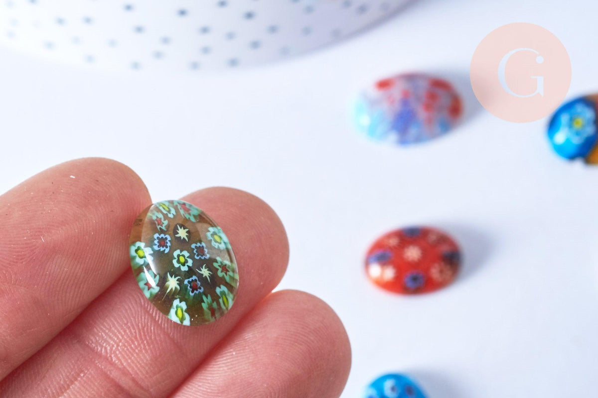 Cabochon ovale millefiori tailles variées 10-18mm, x10 (G8701)