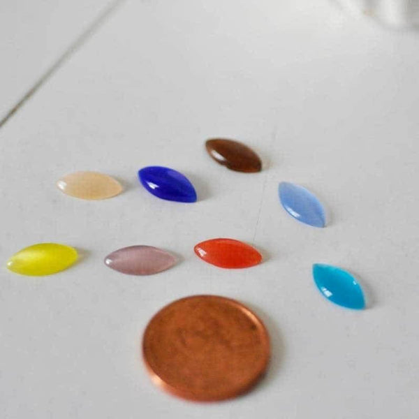 EP Cabochon verre oeil de chat marquise multicolore 12x6mm, x 20, 50 ou 100 (G1458)