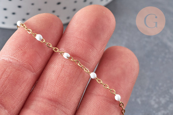 EP-Chaîne acier doré inoxydable 14k résine blanche 2mm, x1 mètre G6876