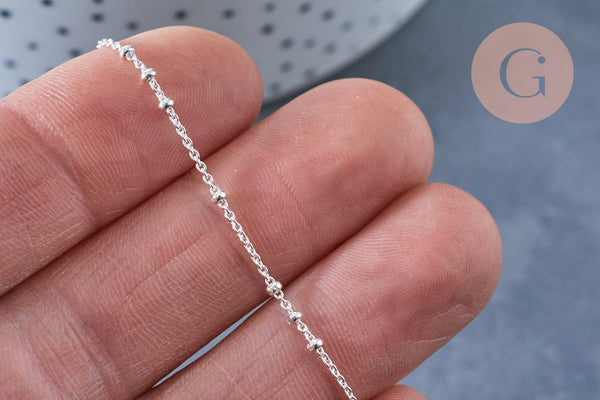 EP Chaine de cheville maille satellite fine argent 925 massif 22.8cm, chaine en argent pour création bijoux, x1 G8064