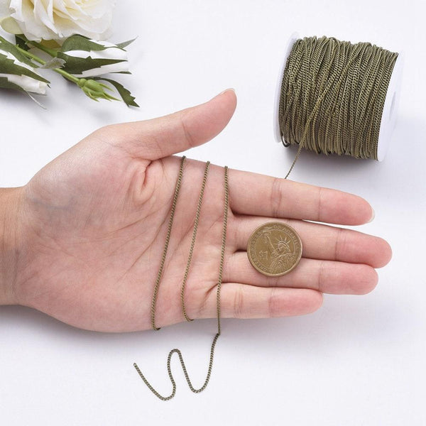 EP Chaine fine bronze maille plate 2x1.5mm, chaine bronze, création bijoux, grossiste chaine,1mm,chaine bronze, BOBINE de 92 metres G6085