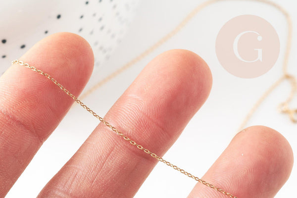 EP Chaine fine dorée gold-filled 14K 1.02mm/45cm, chaine collier avec fermoir création bijoux, x1 (G9238)