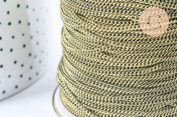 EP Chaine plate laiton bronze 3.7mm, maille non soudée, fournitures pour création de bijoux bronze, la bobine de 92m G6938