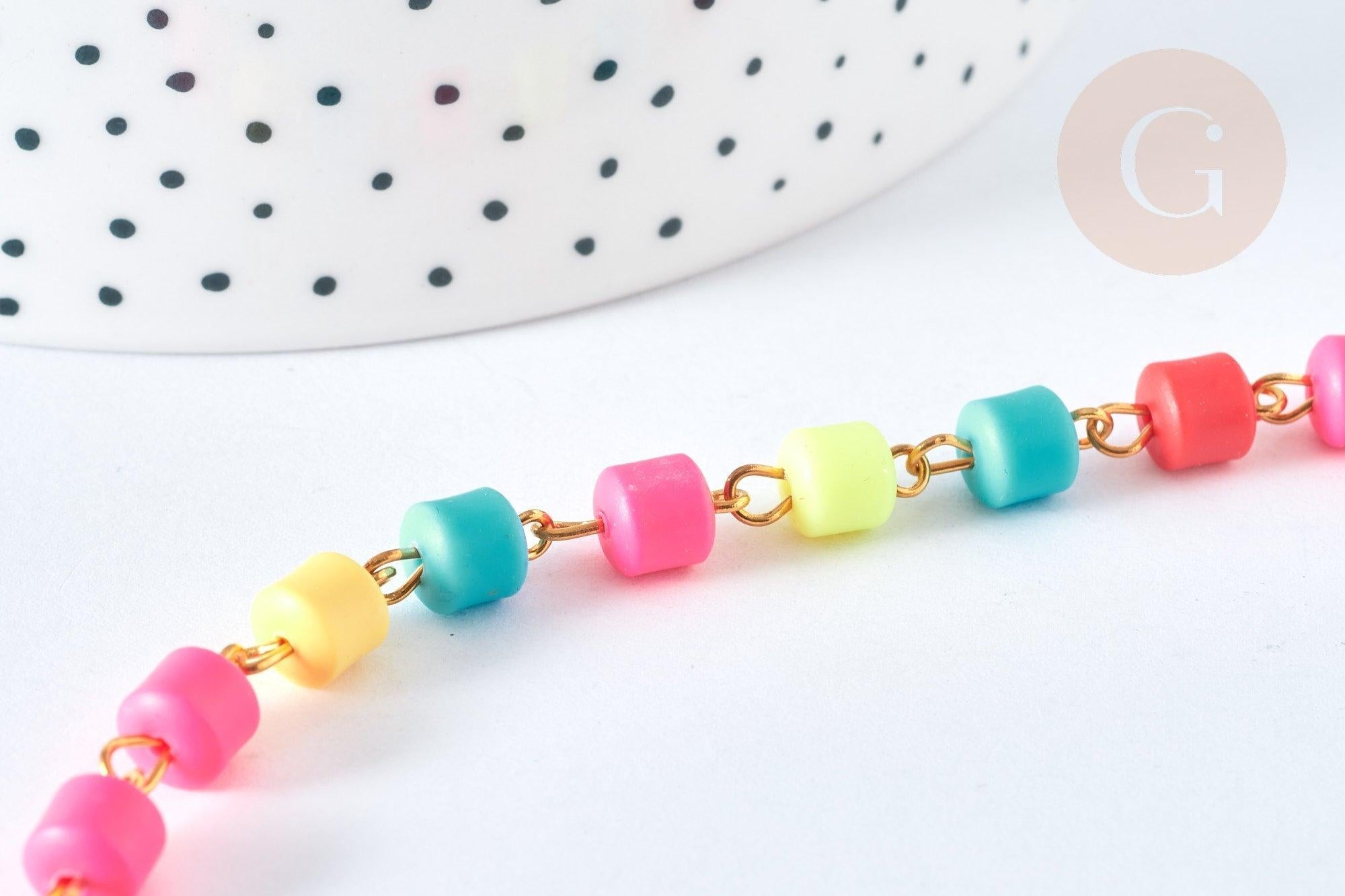 EP-Chaine tube polymère multicolore heishi laiton doré 13mm,Chaine pour création bijoux coloré, x1 mètre (G7184)