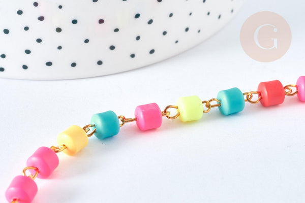 EP-Chaine tube polymère multicolore heishi laiton doré 13mm,Chaine pour création bijoux coloré, x1 mètre (G7184)