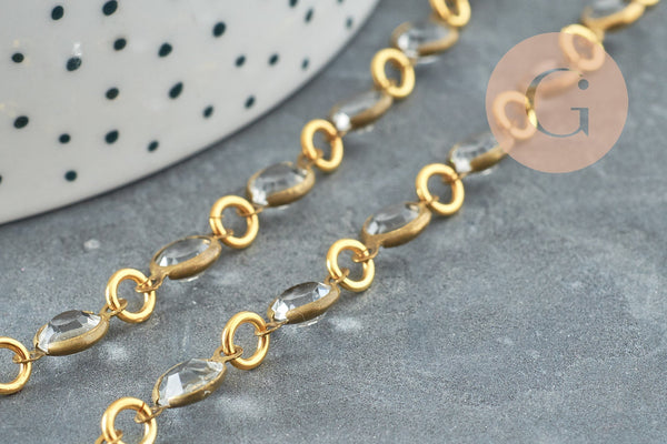 EP Chaines Rondes perles pampille verre laiton doré 13x6.5mm, x1 mètre G8181