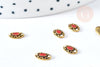 EP Charm à coller ovale zamac bronze émail blanc rouge 8mm, x5 (G8572)
