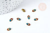 EP-Charm à coller ovale zamac bronze émail bleu et rouge 8mm, x5 (G8568)