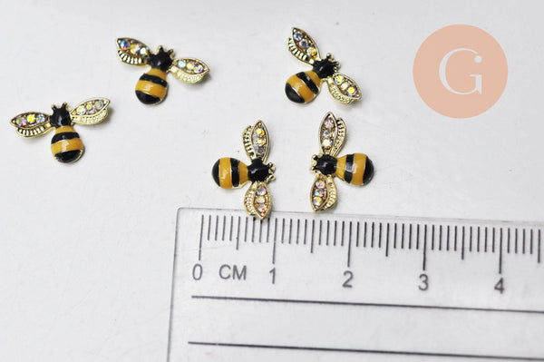 EP-Charm à coller zamac doré abeille émaillée 13.5mm, x 5 (G4752)
