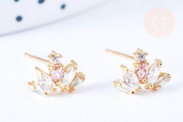 EP-Clous d'oreille demi-cercle laiton zircons blanc avec poussoirs d'oreilles 13mm, x2 (G7922)