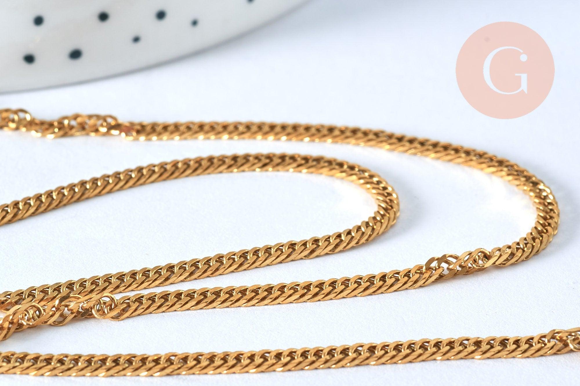 EP Collier avec fermoir acier dorée 14k maille plate 2.8mm/50cm, x1 G1176