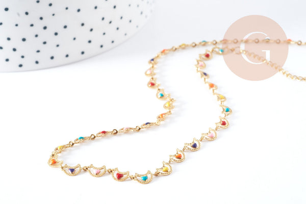 EP Collier croissant de lune émail cœur multicolore acier 304 inoxydable doré 45cm, idée cadeau femme x1 G8801