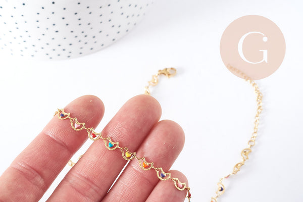 EP Collier croissant de lune émail cœur multicolore acier 304 inoxydable doré 45cm, idée cadeau femme x1 G8801