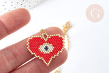 EP-Collier sautoir pendentif tissage coeur oeil protecteur perle de rocailles acier doré 50cm, cadeau pour femme, x1 G7687