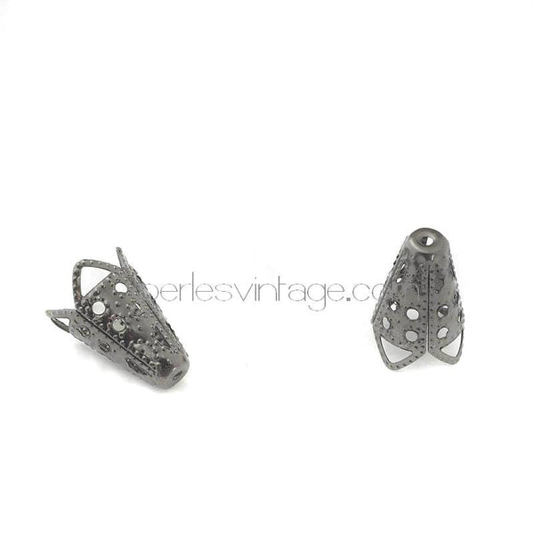 EP Cônes noir metalgun dentelle, embouts bijoux, création bijoux, apprêts noirs,dentelle grise, collerette,10 pcs,1.6cm-G689