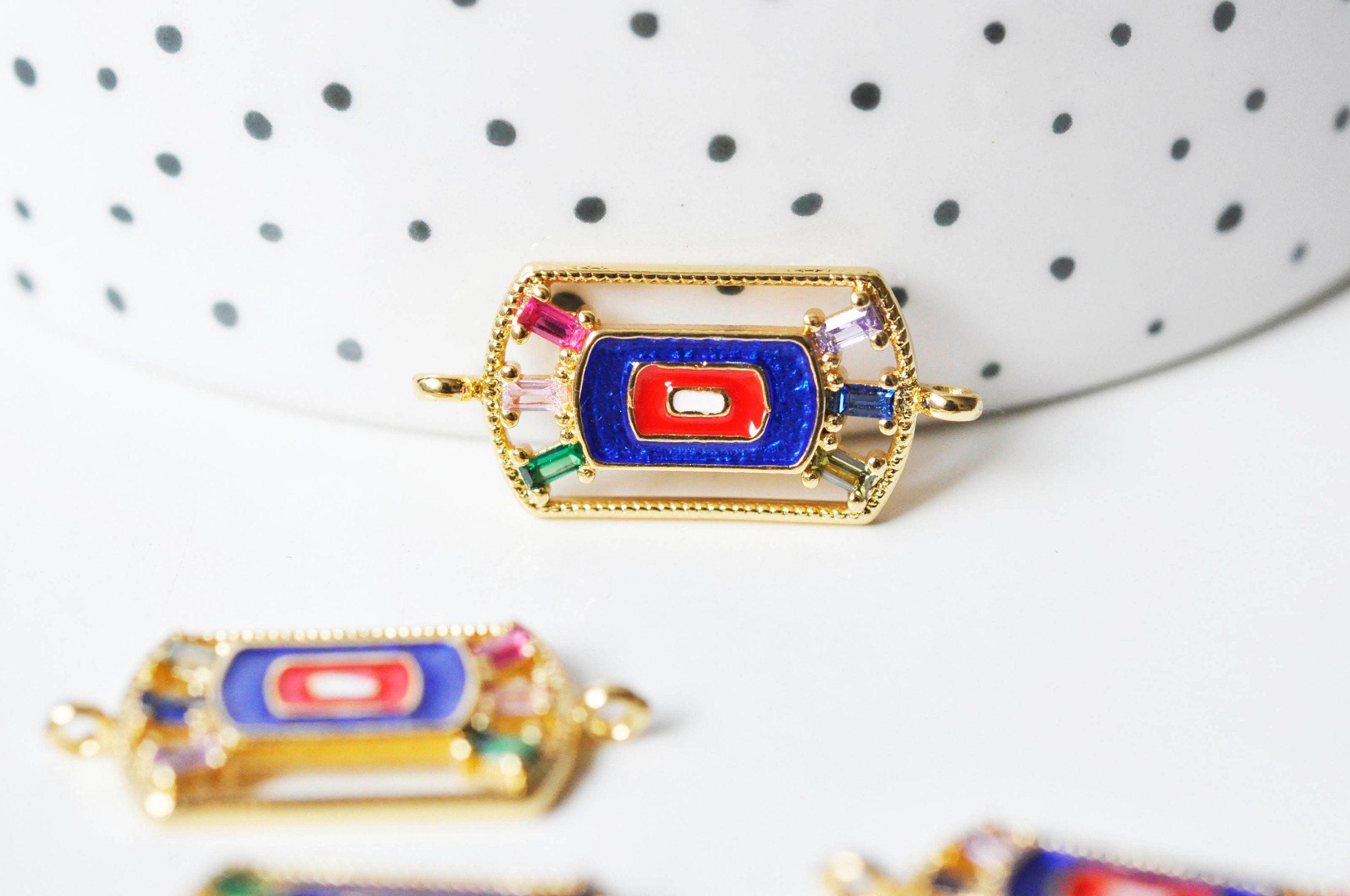 EP -Connecteur rectangle émaillé zircons coloré 26.5mm, x1 (G4086)