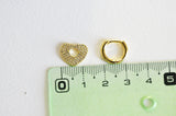 EP-Créoles laiton doré 16k coeur zircon cristal, bijoux doré, oreille percée,paire boucles cristal, 20mm,G3093