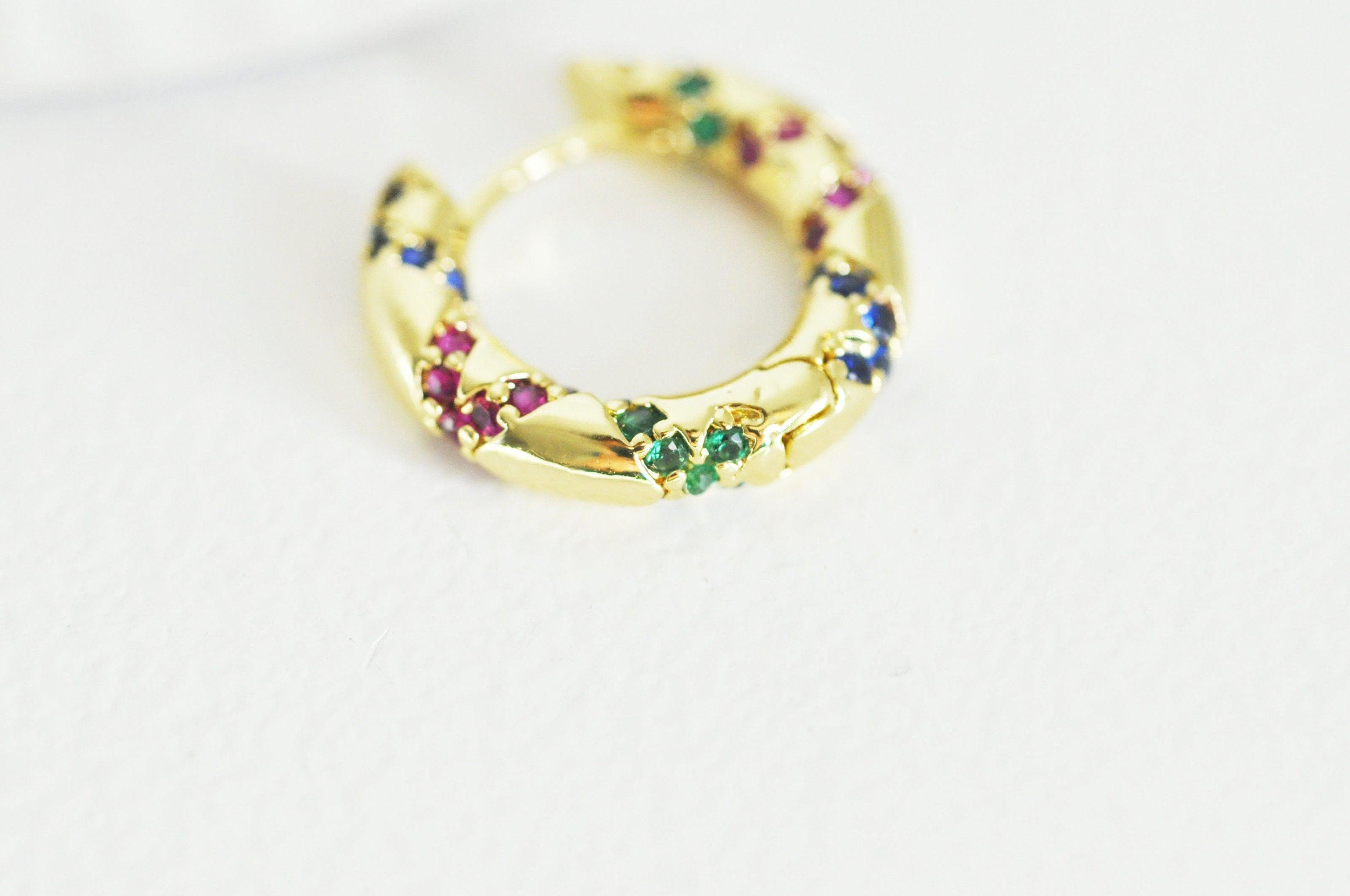 EP Créoles laiton doré 16k zircon cristal multicolore 9mm, la paire (G2873)