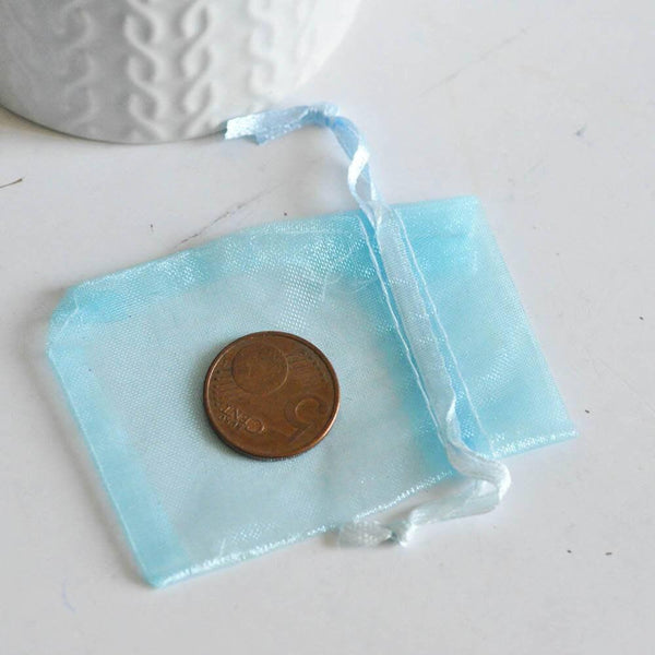 EP ÉPUISÉ Pochette bijou organza bleu turquoise,rangement bijoux, pochette cadeau organdi pochon bijou,pochette tissu,7cm, les 5,G1779