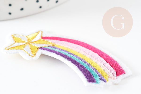 EP-Ecusson à repasser étoile filante arc-en-ciel 60mm, x1 G3383