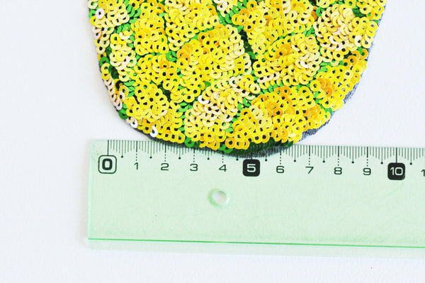 EP -Ecusson brodé à repasser ananas jaune vert doré customisation vêtement, écusson thermocollant fruit,patch écusson brodé,28cm, x1,G2863