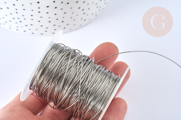 EP Fil d'acier inoxydable platine argenté 0.6mm, x1 mètre (G7055)