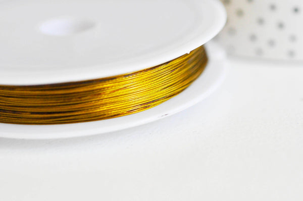 EP Fil nylon métallique acier inoxydable doré, fil bijoux, fil gainé métal, creation bijoux,0,45mm, x 2 mètres G5116