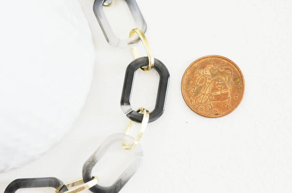 EP Grosse Chaine ronde écaille gris acrylique et aluminium doré 22.5mm, x1 mètre G4641