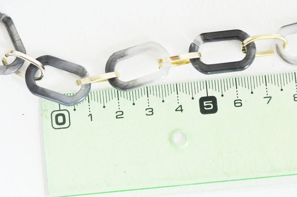 EP Grosse Chaine ronde écaille gris acrylique et aluminium doré 22.5mm, x1 mètre G4641