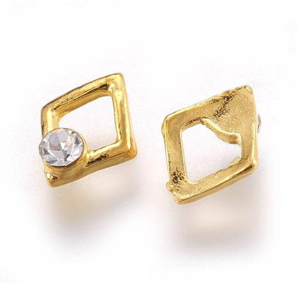 EP Losange à coller zamac doré et zircon,fournitures à coller pour décorer pierres et bijoux en inclusion résine,7x5.5mm, x 2 G4665