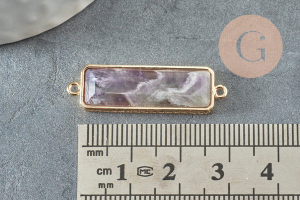 EP-Pendentif Connecteur rectangle améthyste naturelle laiton doré 34mm,x1 G3935