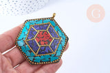 EP Pendentif Corne en laiton et pierres, pierre naturelle doré tibétain, x1 G8400