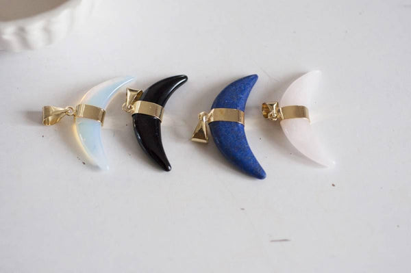 EP Pendentif Croissant lune lapis lazulis quartz rose Opalite agate noire, fournitures créatives, pendentif pierre,pierre naturelle, 43mm