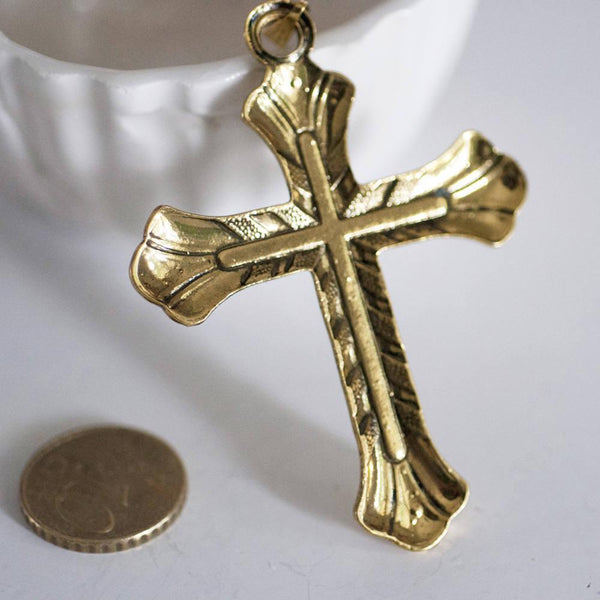 EP Pendentif Grande Croix métal doré , fournitures créatives, pendentif doré, croix dorée, fabrication bijoux,7.5cm,G2368