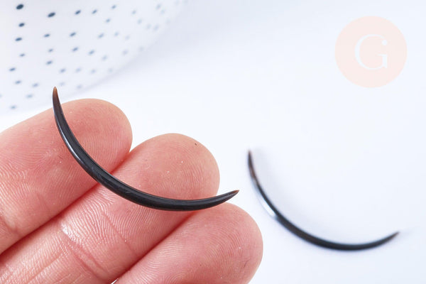 EP Pendentif Lune corne noire naturelle 47x2.5mm, pendentif lune en corne naturelle noire, piercing écarteur corne naturelle x1- G6483