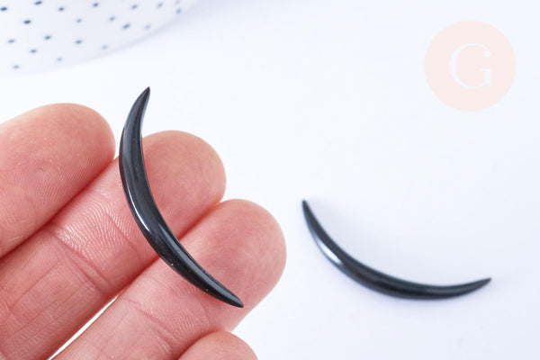 EP Pendentif Lune corne noire naturelle 47x4mm, pendentif lune en corne naturelle noire,piercing écarteur corne naturelle x1- G6485