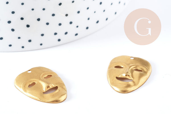 EP-Pendentif Masque carnaval laiton brut 25mm, création bijoux thème théatre x1 G8201