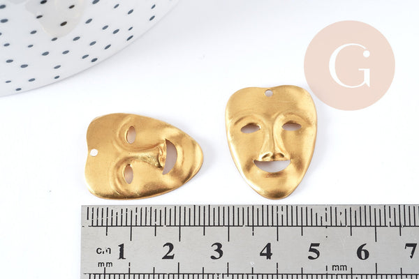 EP-Pendentif Masque carnaval laiton brut 25mm, création bijoux thème théatre x1 G8201