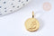 EP Pendentif Médaille ronde dorée laiton fleur gravée 17,5mm, médaille doréecréation bijoux, x1