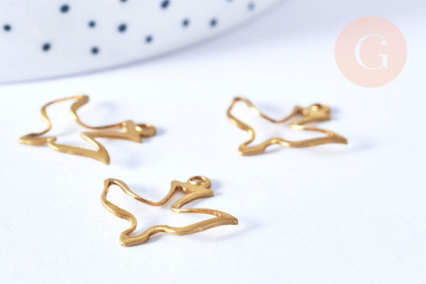 EP Pendentif Oiseau Colombe laiton brut 22mm, x2 (G6519)