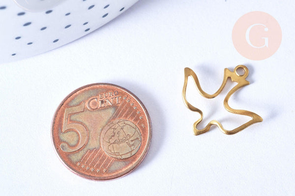 EP Pendentif Oiseau Colombe laiton brut 22mm, x2 (G6519)