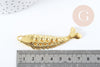 EP Pendentif Poisson Tibétain zamac doré à strasser 70mm, pendentif création bijoux x1 G8954