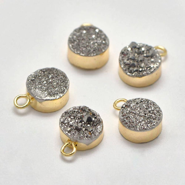 EP Pendentif agate druzy grise,fournitures créatives, agate naturelle,pendentif pierre, support doré, pierre naturelle,11mm