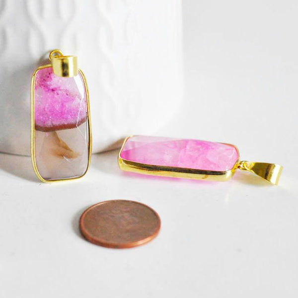EP Pendentif agate rose doré 38mm, x1 (G1308)