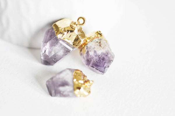 EP-Pendentif améthyste violette brute, fournitures créatives, pendentif pierre, support doré, création bijoux, pierre naturelle, 25mm, x1, G2070